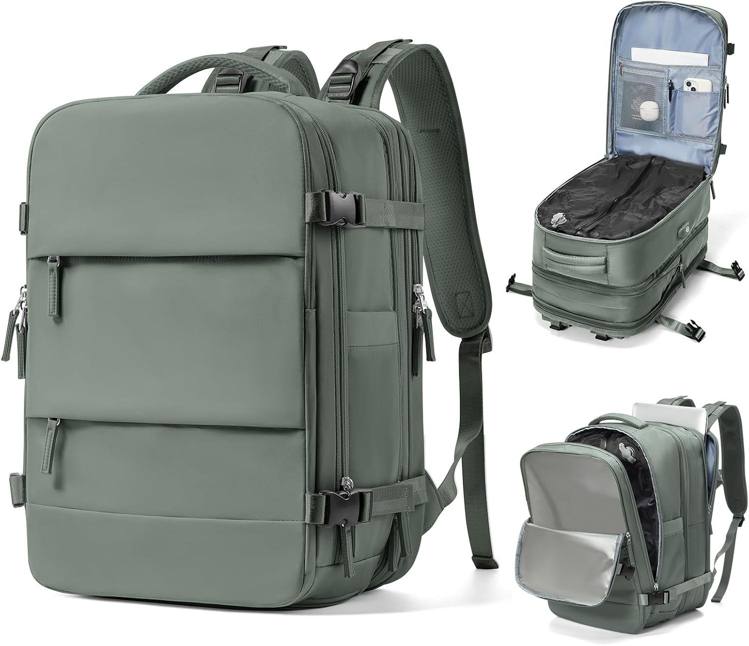 Vacuum Backpack With Vacuum Compression,Expanded Travel Laptop Backpacks For Women Men,Carry On Backpack Vacpack Backpacks With Pump Seal Packing, Personal Item Travel Bag Olive Green - Roamly