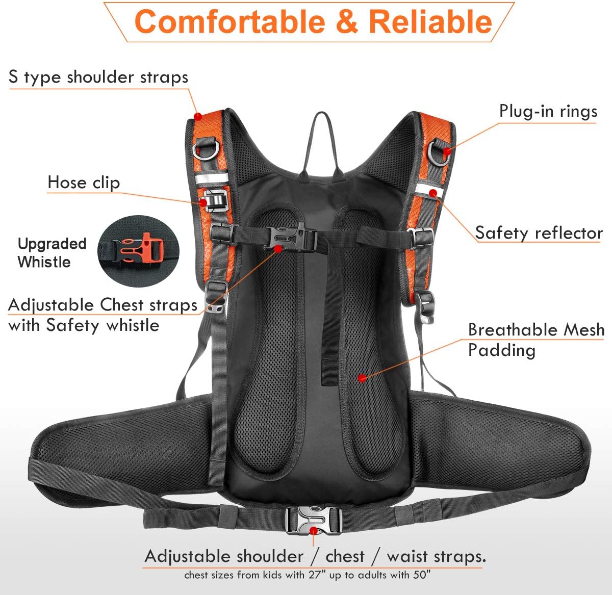 Insulated Hydration Backpack Pack with 3L BPA Free Leak Proof Water Bladder, Large Storage Lightweight Hiking Daypack with Waist Pouches & Cooler Layer, for Running, Biking, Camping, Festival - Roamly