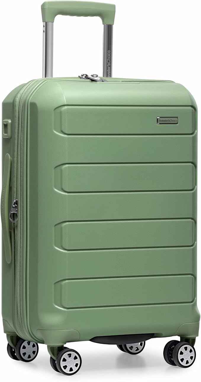 Traveler's Choice Pagosa Hardshell Expandable Luggage with Spinner Wheels, Green, 22-Inch Carry-on
