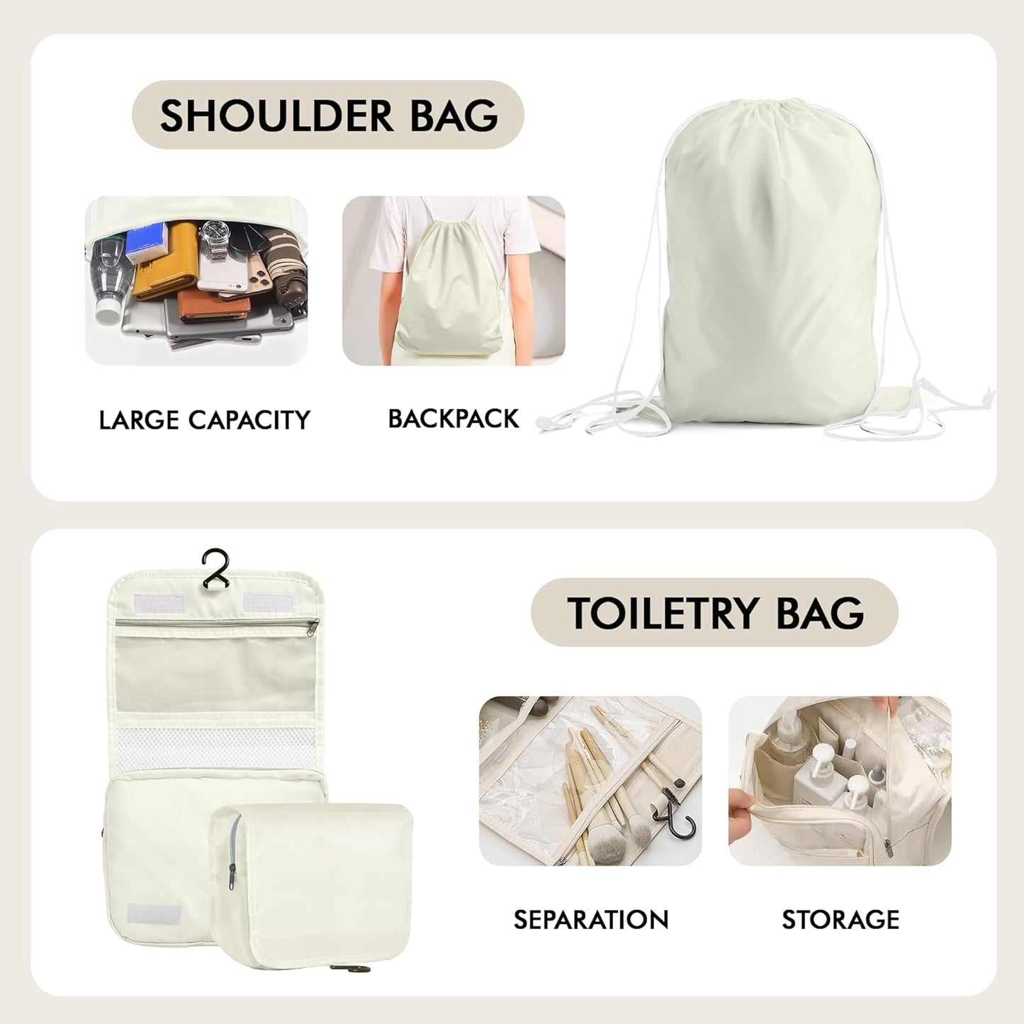 WVM Packing Cubes for Travel, 8 Set Luggage Organizer Bags with Shoe Bag, Toiletry Bag & Laundry Bag, Travel Accessories Essentials Packing Organizer, Beige - Roamly
