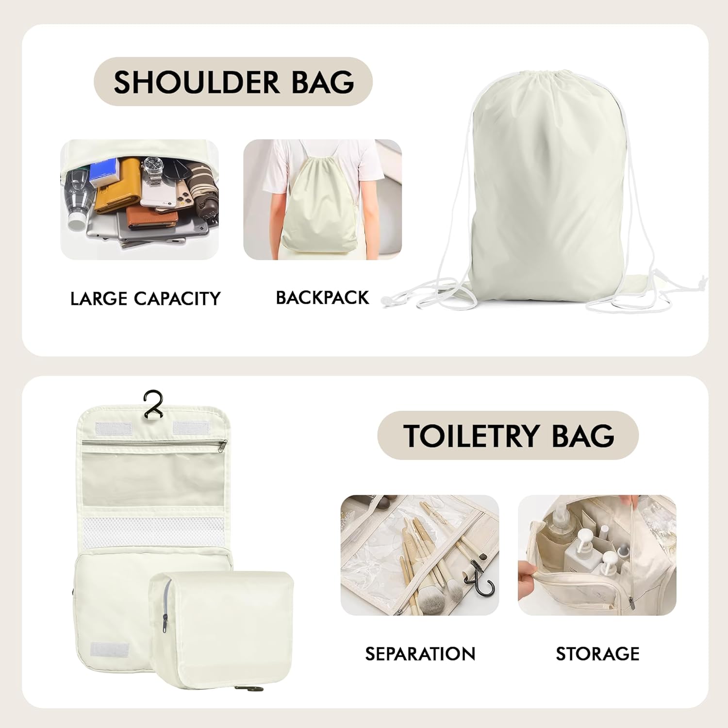 WVM Packing Cubes for Travel, 8 Set Luggage Organizer Bags with Shoe Bag, Toiletry Bag & Laundry Bag, Travel Accessories Essentials Packing Organizer, Beige - Roamly