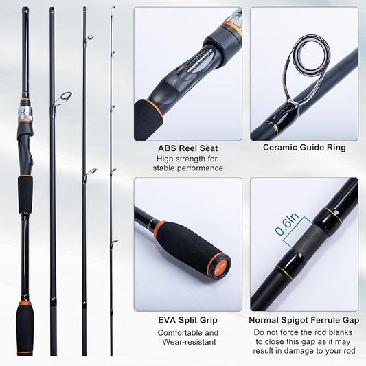 Goture Spinning Fishing Rod & Reel Combo with Carrier Bag,6.6-9FT,Spin Reels, Lures Kit, Pliers, Braided Line, Fish Gripper, Carbon Fiber Freshwater Fishing Rod Full Kit for Starter