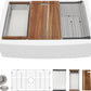 33 White Farm Sink Workstation - Fulorni 33"x21" Apron Front Farmhouse Sink Workstation with Slide Ledge White Ceramic Porcelain Fireclay Single Bowl Farmer Kitchen Sink Basin