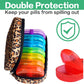 Serfeymi Weekly Travel Pill Organizer 2 Times A Day AM PM Upgraded Rainbow Pill Box 7 Day with Portable Zipper Canvas Pill Case, Medicine Organizer for Pills, Vitamins, Fish Oils - Brown 01