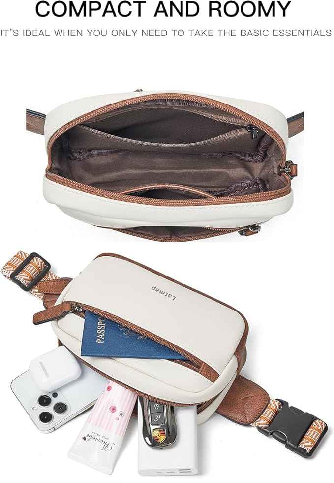 2L Fanny Packs Everywhere Belt Bag Small Fashion Crossbody Waist Pack Faux Leather Waterproof Sling Chest Bag For Women Beige
