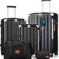 Joyway 5 Piece Luggage Set with Cup Holder, Expandable 25% Capacity, Includes Handbag, Anti Slip Wheels, Hook, Smart Carry On Suitcase for Men and Women, Spinner Travel Black