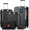 Joyway 5 Piece Luggage Set with Cup Holder, Expandable 25% Capacity, Includes Handbag, Anti Slip Wheels, Hook, Smart Carry On Suitcase for Men and Women, Spinner Travel Black