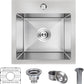 15 x 15 Inch Drop In Bar Sink, Small Kitchen Sink Single Bowl Topmount Bar Prep Sink 18 Gauge Stainless Steel Bar Sink with Grid and Basket Strainer