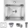 15 x 15 Inch Drop In Bar Sink, Small Kitchen Sink Single Bowl Topmount Bar Prep Sink 18 Gauge Stainless Steel Bar Sink with Grid and Basket Strainer
