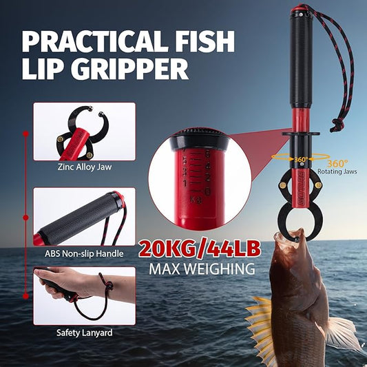 Goture Fishing Tool Kit,Fishing Pliers,Fillet Knife with Sheath,Fish Lip Gripper,Fish Hook Remover,Lanyard,Line Scissors,Sharpener,Stainless Steel Soap,Saltwater Gear Kit,Red/Pink,Gifts for Men/Women