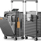 Joyway 20 Inch Carry on Luggage with Front Pocket, PC Hardshell Carry-on Suitcase with USB Port and Cup Holder, 21.5x14.2x9 Airline Approved, Luggage with Spinner Wheels and TSA Lock (Grey)