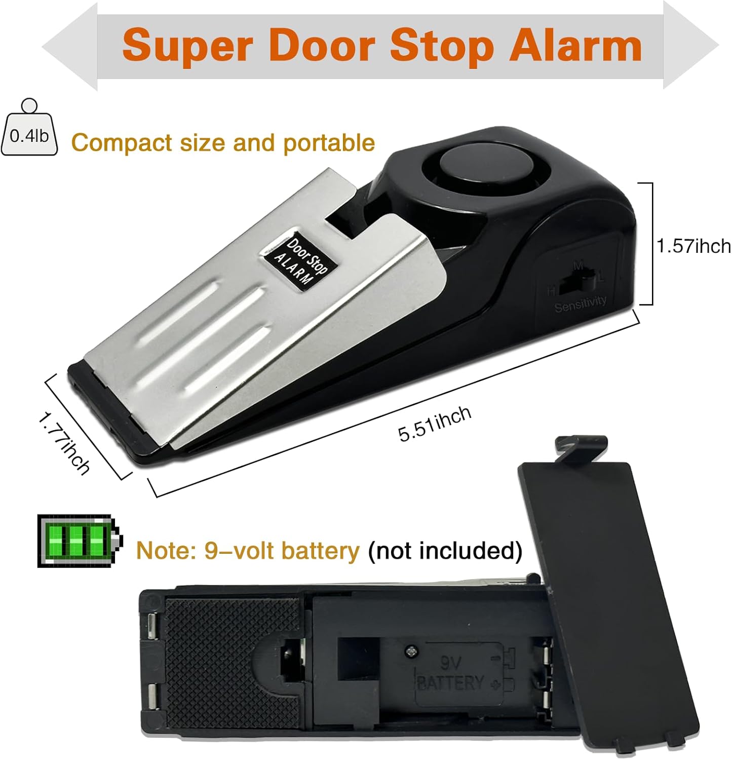 2 Pack Portable Door Stop Alarm, Door Stopper with 120db Loud Security Alarm, Travel Door, Doorstops Wedge Sensors Security Devices for Traveling Apartment Hotel and Home (Black)