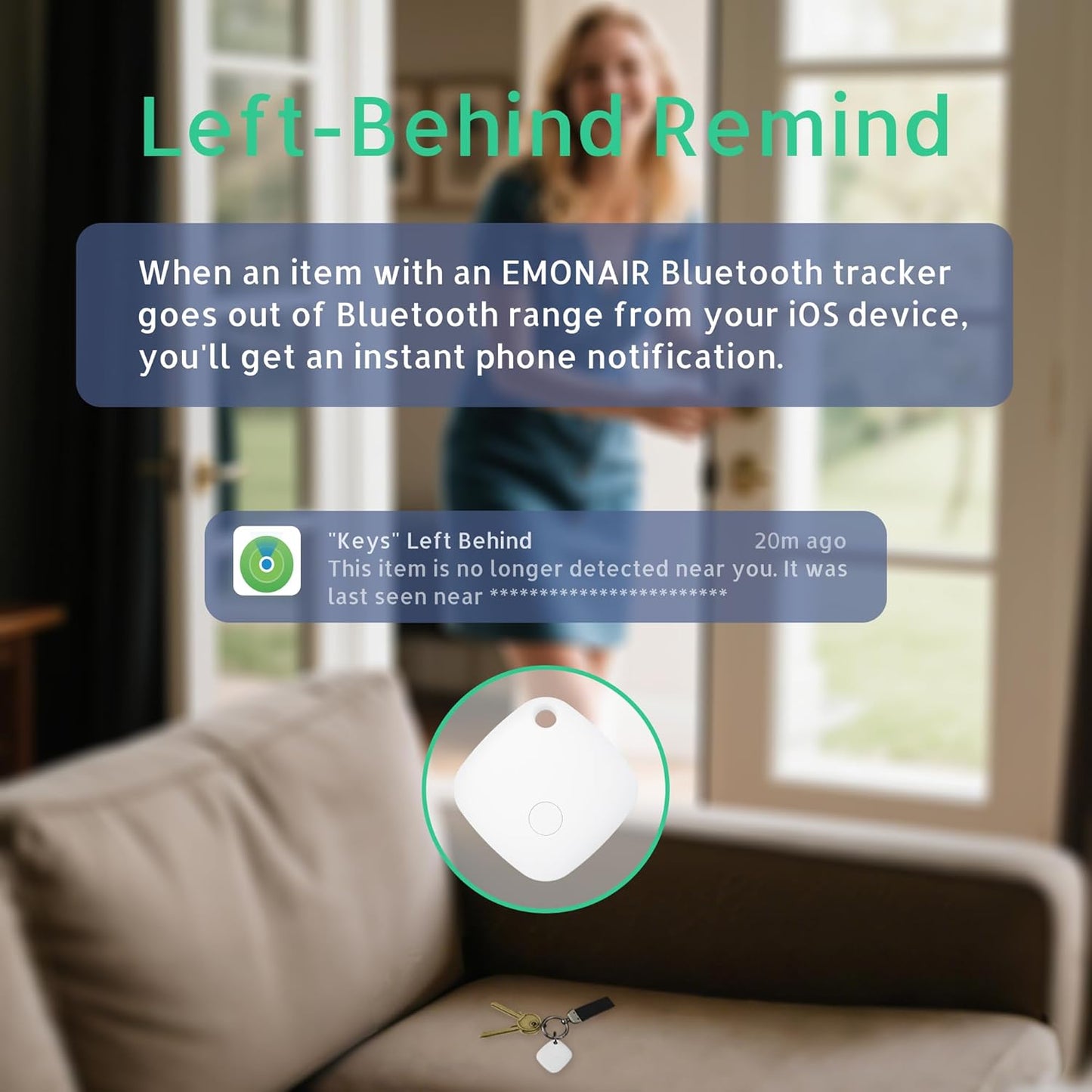 Air Tracker Tags-2 Pack, Bluetooth Tracker Works with Apple Find My APP (iOS Only, Not for Android), Keys Finder, Item Locator for Keys, Luggage, Backpack, Bags, Wallet, Replaceable Battery