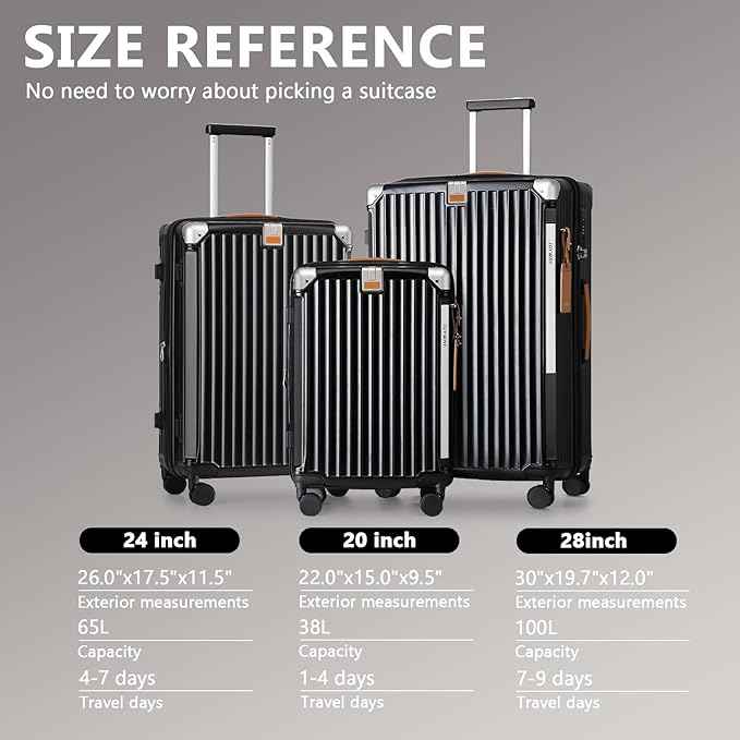 Joyway 3 Piece Set Hardside Expandable Luggage with USB Charging Port and Cup Holder, TSA Lock Spinner Wheels Suitcase for International Travel, Lightweight Carry On Checked Baggage, Black