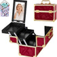Makeup Train Case, Portable Makeup Case with Mirror, 2-Trays Cosmetic Organizer Case,Nail Polish Organizer, Travel Makeup Box, Profesional for Salon Barber, Pattern Red