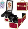 Makeup Train Case, Portable Makeup Case with Mirror, 2-Trays Cosmetic Organizer Case,Nail Polish Organizer, Travel Makeup Box, Profesional for Salon Barber, Pattern Red