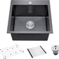 18-Inch Black Bar Sink Drop-In, SINKVINE PVD Nano Stainless Steel Kitchen Sink for Laundry, Outdoor, RV, Top Mount Deep Single Bowl Sink w/Drain Strainer, Bottom Grid, Roll-up Drying Unit, Dark Gray