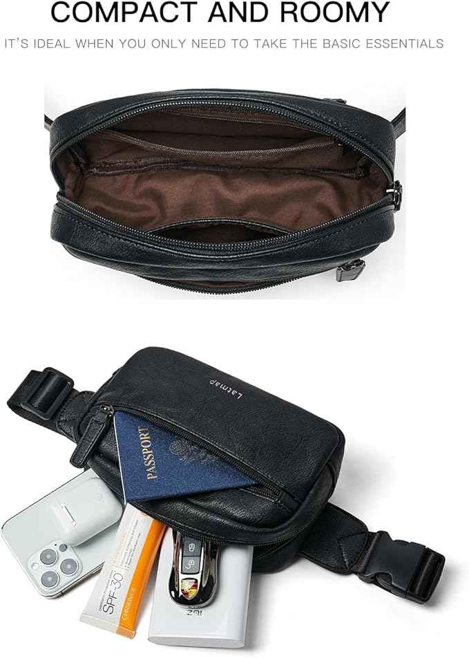 2L Fanny Packs Everywhere Belt Bag Small Fashion Crossbody Waist Pack Faux Leather Waterproof Sling Chest Bag For Women Trendy Black