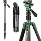 Fotopro 59" Carbon Fiber Travel Tripod, Compact Video Tripods with Fluid Head, Detachable Monopod with Quick Release Plate and Bag, Camera Tripod Load up to 8KG/17.63lbs, Green