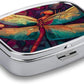 Metal 2 Compartment Pill Organizer Travel Friendly Portable Compact Pill Box Cute Pill Case,for Pocket Wallets Daily Portable Medicine Vitamin Tablet Storage (Dragonfly)