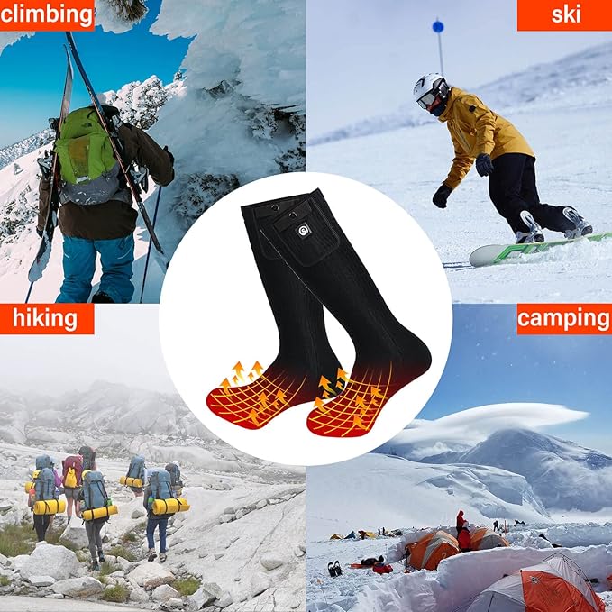 SNOW DEER Upgraded Rechargeable Electric Heated Socks,7.4V 2200mAh Battery Powered Cold Weather Heat Socks for Men Women,Outdoor Riding Camping Hiking Motorcycle Skiing Warm Winter Socks