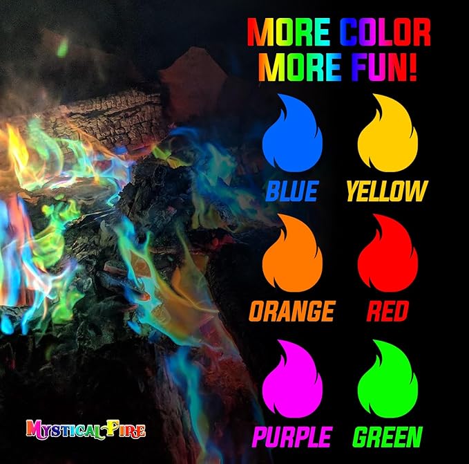 Mystical Fire Color Changing Packets Fire Pits Campfire Long-Lasting Enchanted Multi-Color Magical Family Fun for Indoor Fireplace or Outdoor Use 0.882 Ounces 6 Pack