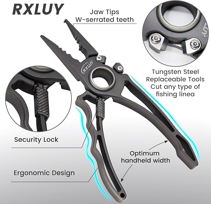 Titanium Fishing Pliers, Premium Saltwater Fishing Gear, Tungsten Cutters, Split Ring Hook Remover, Knot Tying Tool with Lanyard, Ice Fishing, Sea Fishing Kit Gifts for Men