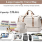 Extra Large Travel Duffle Bag,Carry on Overnight Weekend Bag with Shoes Compartment,Weekender Bags for Women for Travel Business Trips Sport Hospital,3 Pcs Set,Beige & Brown