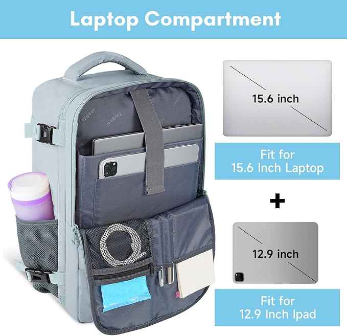 Taygeer Carry On Backpack, 35l Travel Backpack for Women Airline Approved, Cute Underseat Personal Item Travel Bag With Shoe Compartment, Casual Daypack Gifts for Friend Hiking Outdoor Weekend,Blue