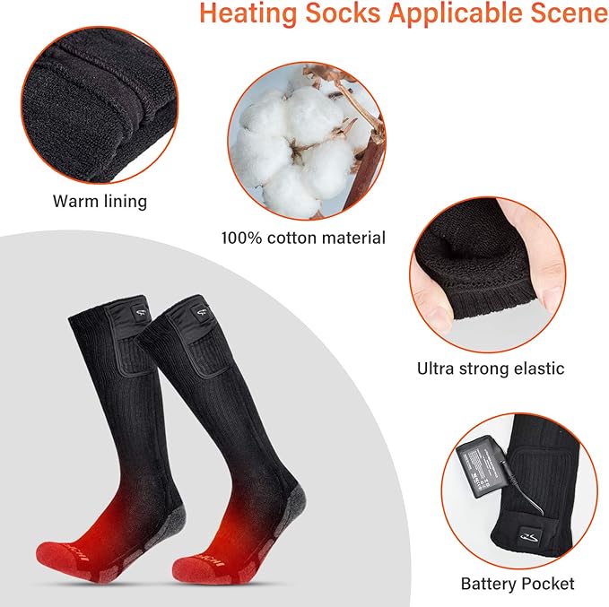 SNOW DEER Upgraded Rechargeable Electric Heated Socks，Ultimate Foot Warmer for Men & Women, Perfect for Skiing, Camping, Hiking, Motorcycling, &Outdoor Riding in Winter