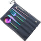 Gugrida Reusable Travel Utensils, 7 Piece Portable 304 Stainless Steel including Knife Fork Spoon Chopsticks Cleaning Brush Straws Portable Pouch, Eco-friendly Camping Silverware Set, Dishwasher Safe