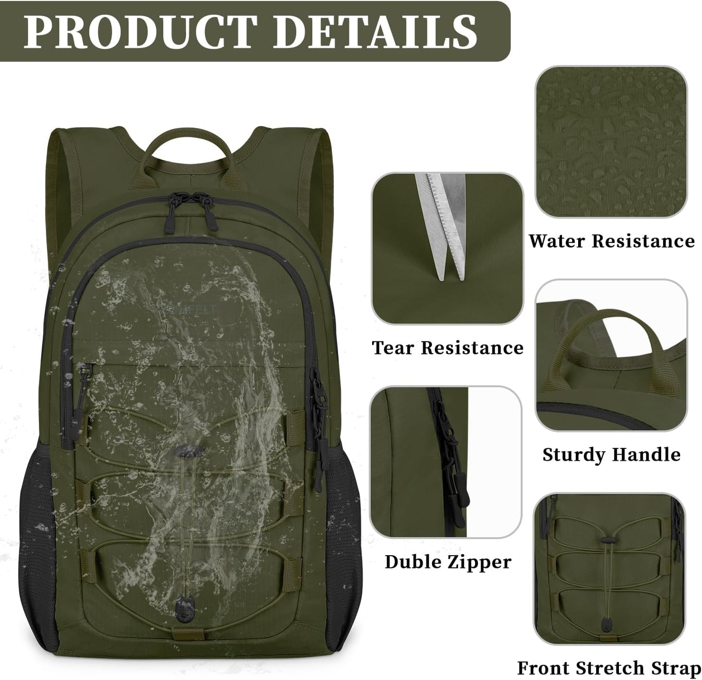 ZOMFELT Hiking Backpack for Women Men, 15L Lightweight Packable Backpacks for Trip, Water Resistant Small Travel Backpack, Foldable daypack for Hiking, Walking, Cycling, Camping, Green - Roamly