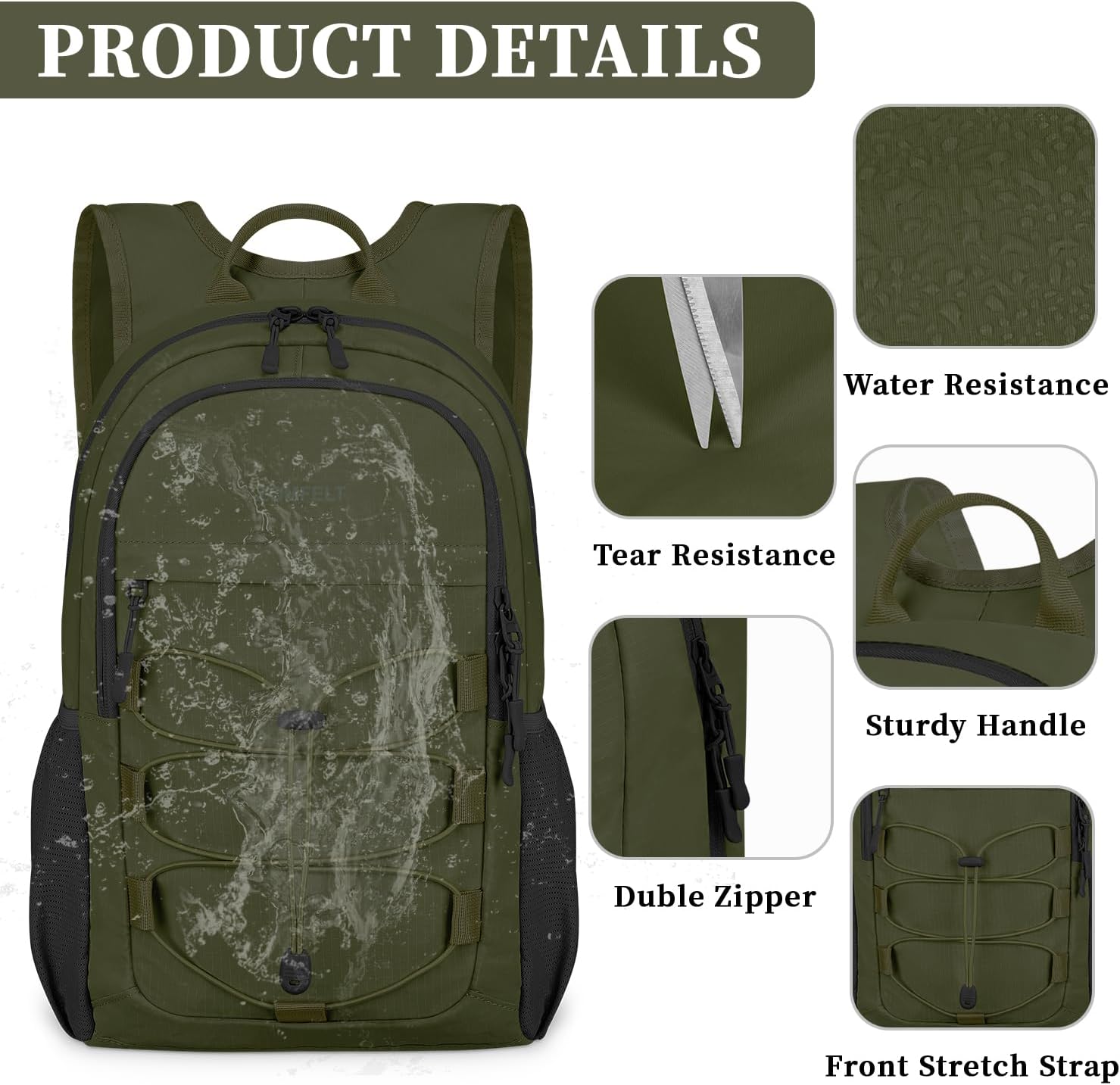 ZOMFELT Hiking Backpack for Women Men, 15L Lightweight Packable Backpacks for Trip, Water Resistant Small Travel Backpack, Foldable daypack for Hiking, Walking, Cycling, Camping, Green - Roamly