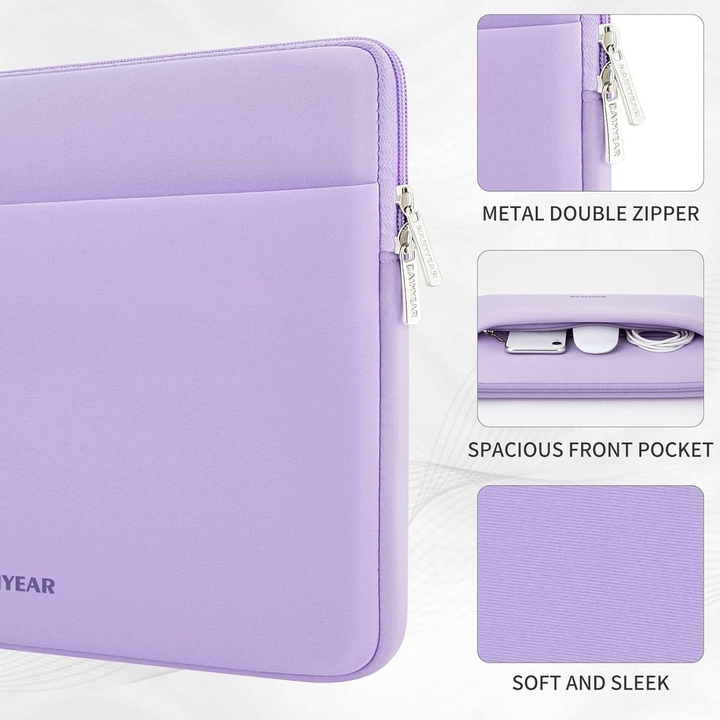 RAINYEAR Laptop Sleeve Case 15 16 Inch, Protective Portable Case with Front Pocket, Briefcase Handbag Computer Cover Laptop Bag Compatible for MacBook Pro/Max M4 M3 M2 M1, Purple