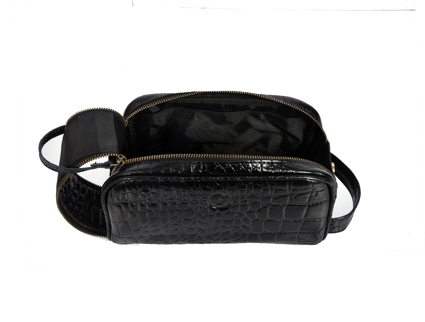10" Premium Leather Toiletry Travel Pouch With Waterproof Lining | King-Size Handcrafted Vintage Dopp kit By Aaron Leather Goods (Grease Black) - Roamly