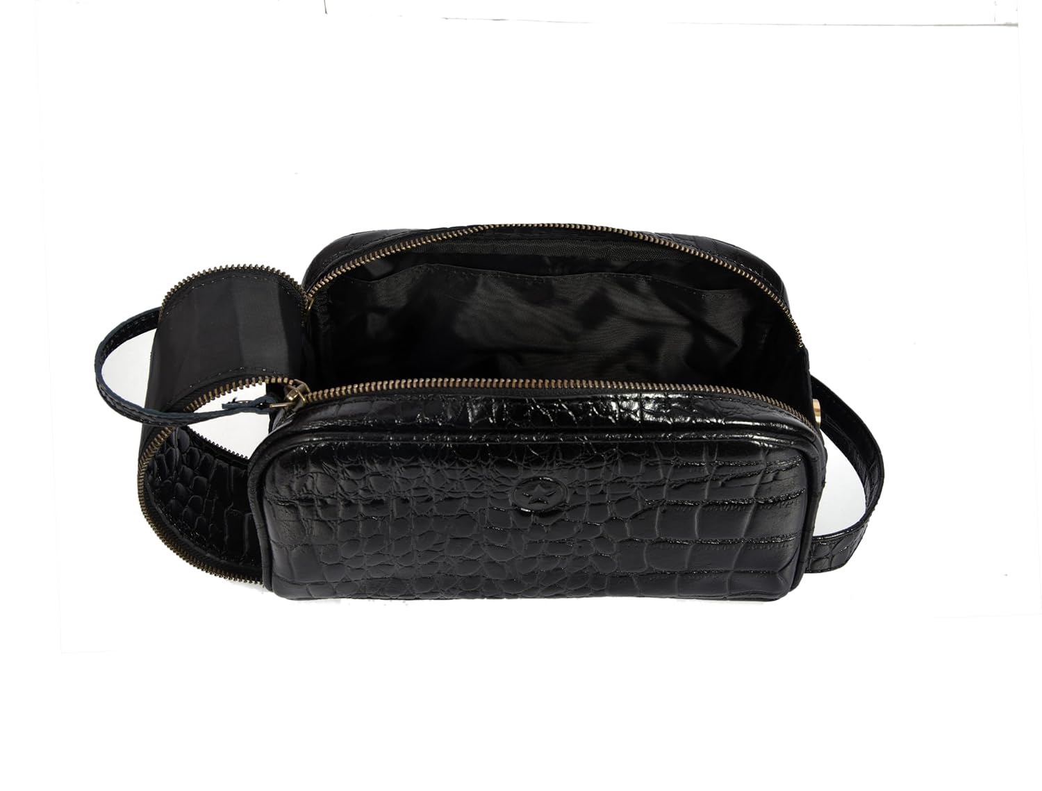 10" Premium Leather Toiletry Travel Pouch With Waterproof Lining | King-Size Handcrafted Vintage Dopp kit By Aaron Leather Goods (Grease Black) - Roamly