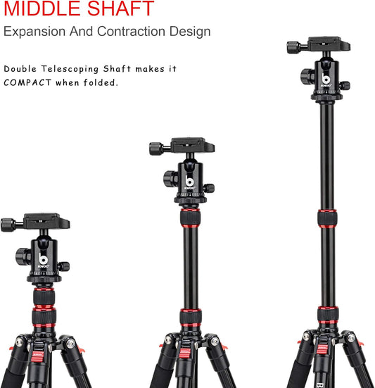 BONFOTO B690A Camera Tripod for Travel,Lightweight Aluminum Portable DSLR Tripod with 360 Degree Ball Head and Carry Bag, Camera Stand for Ring Light & Canon Nikon Sony DSLR