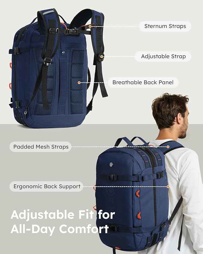 Tolaccea Travel Backpack for Men Women, 40L-50L Carry On Backpack with Wet Dry Compartment, Flight Approved Laptop Daypack Fits 15.6", Convertible Expandable Large Rucksack Duffel Bag for Work Travel