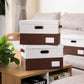 PRANDOM Foldable Storage Bins with Lids [3-Pack] Fabric Collapsible Storage Boxes Baskets Cubes Containers with Handles for Closet Living Room Bedroom (Brown & White 14.9x9.8x9.8'')