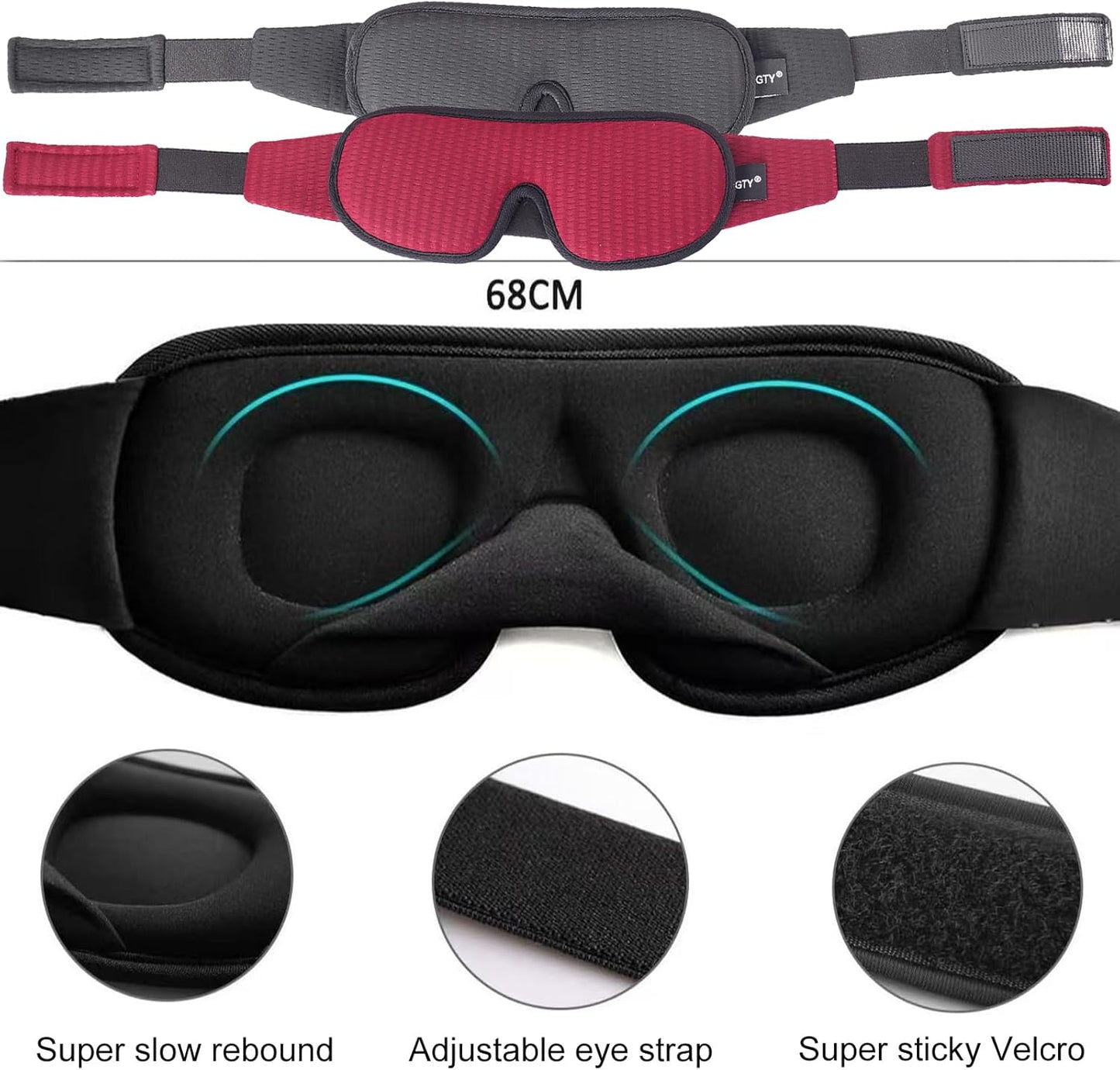 Sleep Mask for Men and Women 3D Contoured Eye Mask Patented Adjustable Light Blocking Night Mask for Sleeping (Grey)