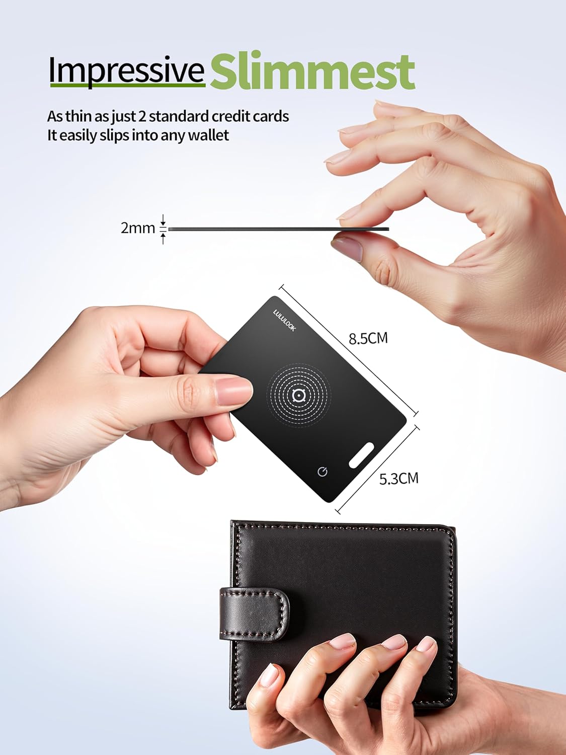 LULULOOK Wallet Tracker Card, Ultra Slim Airtag Wallet Works with Apple Find My (iOS Only), Wireless Rechargeable GPS Smartcard Tracker for Luggage, Tags, Passport, Purse, IP68 Waterproof, 1 Pack
