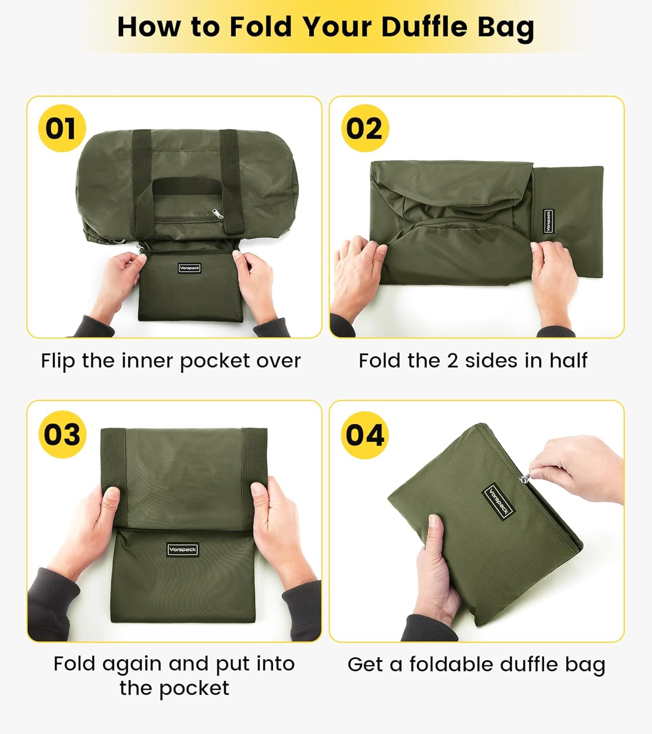 Vorspack Duffel Bag 20-24-28 Inches Foldable Gym Bag for Men Women Duffle Bag Lightweight with Inner Pocket for Travel Sports - Roamly