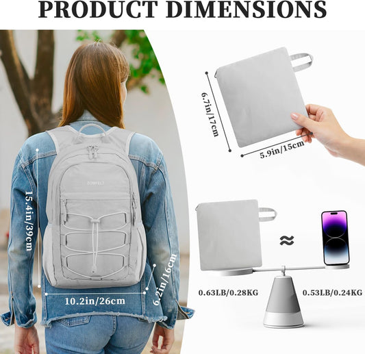 ZOMFELT Hiking Backpack for Women Men, 15L Lightweight Packable Backpack for Trip, Water Resistant Small Travel Backpacks, Foldable daypack for Hiking, Walking, Cycling, Camping, Grey - Roamly