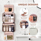 Toiletry Bag for Women with Jewelry Organizer Compartment, Travel Makeup Cosmetic Bag with Hanging Hook for Full-sized Toiletries, Shampoo - Beige