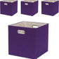 Collapsible Basket Fabric Foldable Box with Handles, 13x13 Cube Storage Bins Set of 4, Thick and Heavy Duty Storage Baskets for Shelves Bedroom Livingroom,Purple