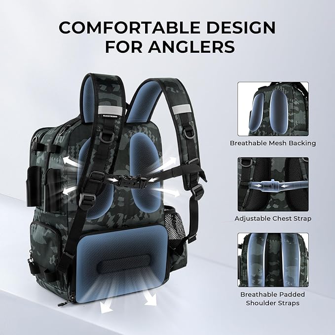 KastKing BaitSpace 50L Fishing Tackle Backpack with Removable Bait Binder,2 Rod Holders Storage Fishing Gear and Equipment