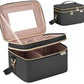 Double Layer Travel Makeup Bag Women, Cosmetic Organizer Case, Travel Essentials Accessories with Shoulder Strap for Bottles, Brushes, Conditioner, Skin Care Products, Black
