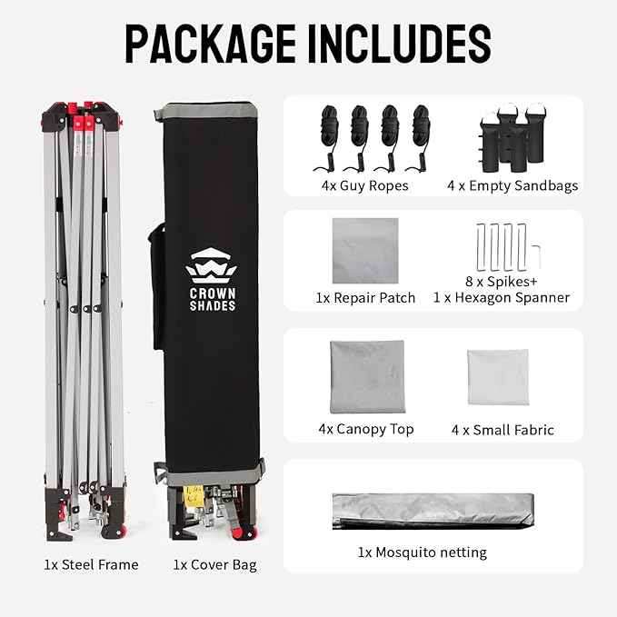 CROWN SHADES 11X11 Outdoor Pop Up Gazebo Base 10X10 Patio Gazebos Patented Center Lock Quick Setup Newly Designed Storage Bag Instant Canopy Tent with Mosquito Nettings (11x11, Gray)