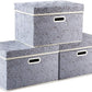 PRANDOM Collapsible Storage Boxes with Lids Fabric Decorative Storage Bins Cubes Organizer Containers Baskets with Cover Handles Divider for Bedroom Closet Living Room 14.9x9.8x9.8 Inch 3 Pack