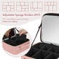 Travel Makeup Bag with LED Mirror Double Layer, Detachable Vanity Mirror with Lights, Tri-light Dimmable, Makeup Case with Adjustable Dividers and Brush Holder Cosmetic Organizer Storage Box